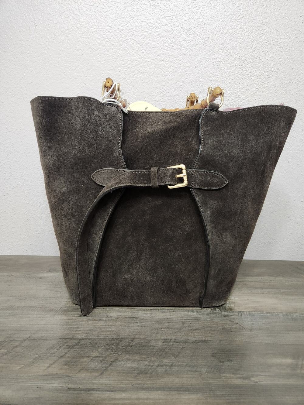 NWT Viola Castellini Chocolate brown suede tote bag